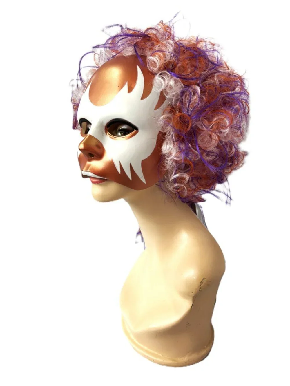 Rare VTG  90's Cesar Group Halloween Carnival Bronze White Mask W/wig NWT NOS
